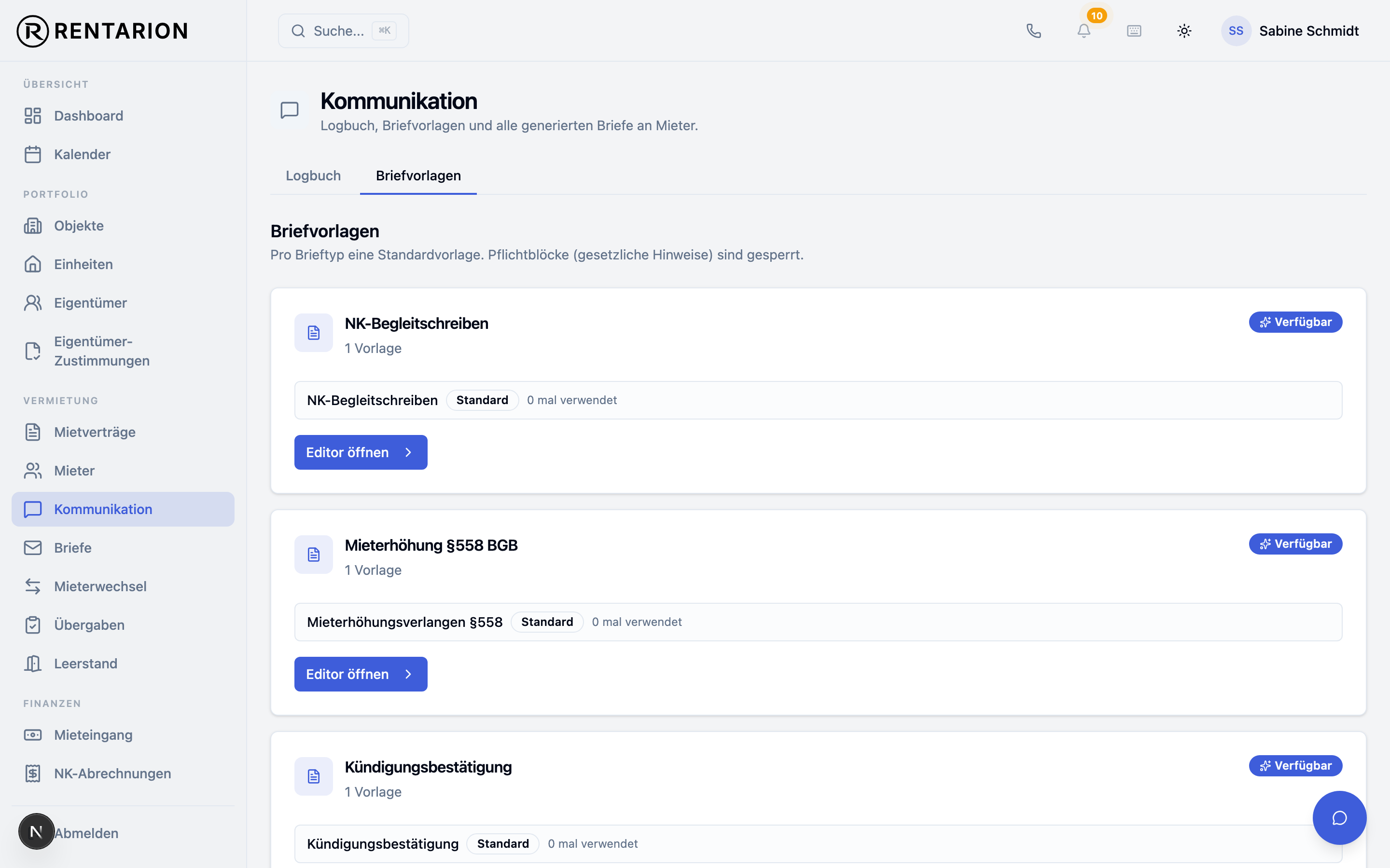 Briefe-Modul in Rentarion