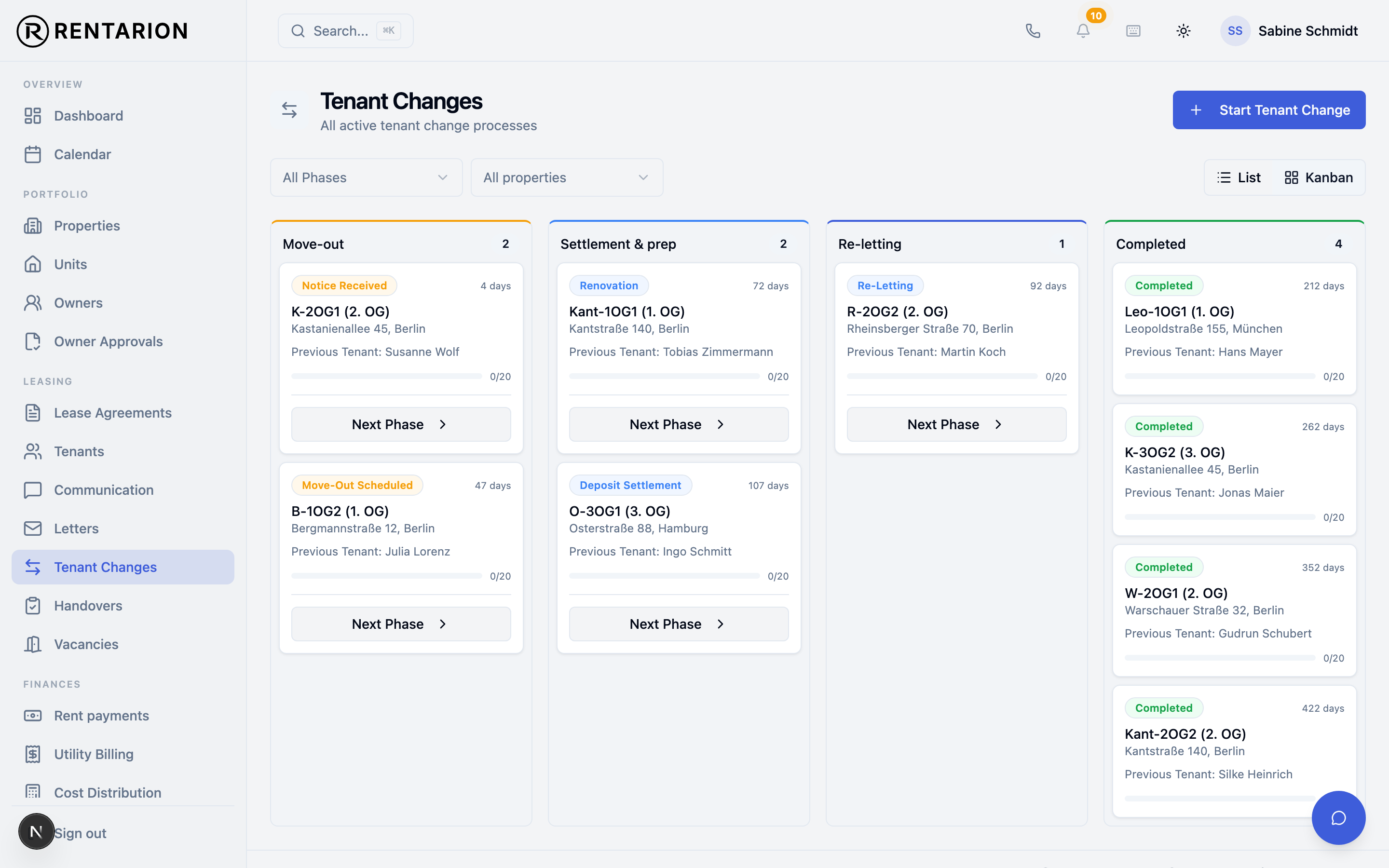 Tenant turnover process in Rentarion
